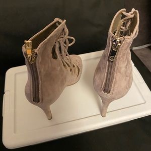 Ivanka Trump Suede Lace Up Peep Toe Booties